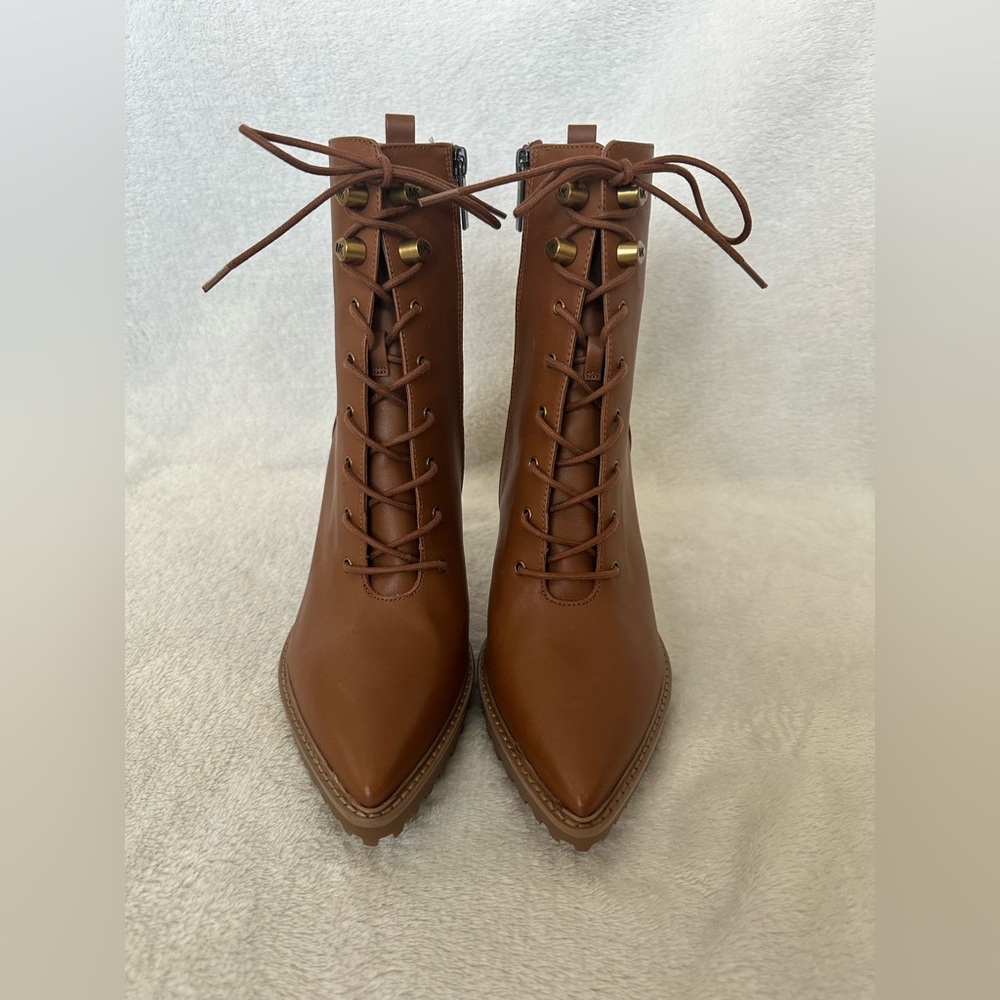 Michael Kors Kyle Leather Lace Up Boots Women's Size 8.5 ~ Luggage Brown - Picture 3 of 12